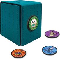 "Ultra Pro Alcove Click Alola": Alola: Pokemonų kaladėlių dėžutė su 4 teminiais ženkliukais (Litten, Popplio, Rowlet, Mimikyu) 100 kortelių, saugi magnetinio uždarymo sistema, nuo 6 metų amžiaus