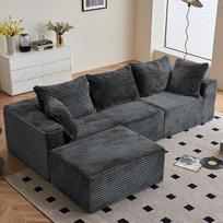 "Vamcheer" modulinė kampinė sofa su miego funkcija - "L" formos sofa kaip gyvenamasis plotas, didelė sofa, "Cloud Couch" ir "Boneless Couch" dizaino, sofos ir sofos svetainei, pilka