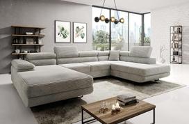"Varberg Corduroy" kampinė U formos sofa 345 x 72 x 205 cm su miego funkcija ir patalynės konteineriu - sofa-lova su lovos dėže - dešinė - kampinė sofa su laikymo vieta - audinys: Kord Poso 100