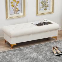 "Velvet Storage Bench", aukštos kokybės paminkštintas suoliukas su laikymo vieta, modernus kojūgalis namams, miegamajam, svetainei, prieškambariui, batų suoliukas, daugiafunkcinis suoliukas, kreminės baltos spalvos, 60 x