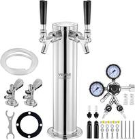 "VEVOR Kegerator Tower Kit", alaus konversijos rinkinys su dviem čiaupais, nerūdijančio plieno alaus bokšto dozatorius su dvigubu matuokliu W21.8 reguliatoriumi ir A sistemos statinės jungtimi, alaus lašėjimo padėklas namų vakarėliui
