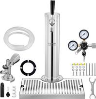 "VEVOR Kegerator Tower Kit", vieno čiaupo alaus konversijos rinkinys, nerūdijančio plieno statinės alaus bokšto čiaupas su dvigubu matuokliu W21.8 reguliatoriumi ir A sistemos statinės jungtimi, alaus lašėjimo padėklas namų vakarėliams