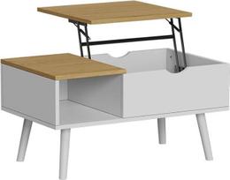 "Vicco Stora" kavos staliukas 76 x 45 cm, baltas / ąžuolinis, su pakėlimo funkcija, reguliuojamo aukščio stalviršiu ir atvira daiktadėže
