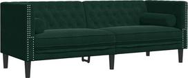 "vidaXL Chesterfield" sofa su pagalvėlėmis, 3-vietė, sofa su porankiais, atlošu, atraminėmis kojomis, minkšta sofa svetainei, sofos komplektas, tamsiai žalias aksomas