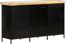 "vidaXL" grubios mangmedžio medienos komoda su 6 stalčiais ir 2 durelėmis Pramoninio stiliaus komoda Komoda su stalčiais, universali spintelė 140 x 38 x 76 cm
