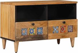 "vidaXL" TV spintelė su lentyna Natūralus 70 x 33 x 46 cm Mango medžio masyvas, modernūs medijos baldai, Mango medžio masyvas, stačiakampio formos lentynėlė, aukštos kokybės svetainės baldų laikymo erdvė, TV pagrindas