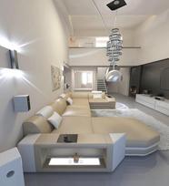 "Wohnlandschaft Presto" odinė sofa, U formos sofa su LED apšvietimu, reguliuojamais galvos atlošais, šezlongu / pasirenkamos odos spalvos / pasirenkama orientacija (Osmanų kairė, smėlio smėlio/baltos spalvos)