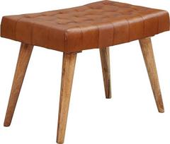 "Wohnling" taburetė 67 x 47 x 39 cm Mango medžio masyvas / natūrali oda Chesterfield dizainas, rudos odos taburetė, šoninė taburetė be atlošo, kaimiška kojų atrama