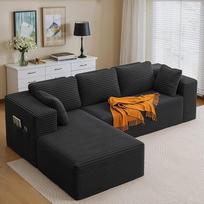 "Xbro" kampinė L formos modulinė sofa be montavimo laido sofa su 3 sėdimomis vietomis ir pagalvėlėmis bei šoninėmis kišenėmis, skirta svetainei ir miegamajam 250 x 136 x 40 cm, juoda