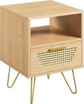 "Yaheetech" rotango staliukas Naktinis staliukas "Box Spring Bed Bedside Table" su 1 stalčiumi ir 1 atviru laikymo skyriumi Metalinės kojos Sofos staliukas 40 × 40 × 55 cm, šviesiai rudos spalvos