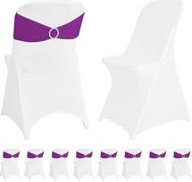10 rinkinių Stretch-Spandex-Klappstuhlbezüge, Weiß und Stuhlschärpen mit Schnalle, Stuhlbänder, Schleifen, waschbare Schonbezüge für Hochzeit, Bankett, Party, Veranstaltungen, Esszimmer, Dekoration (lila)