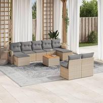 10-TLG. Gartensofa Set aus PE Rattan in Beige mit Ablage - Garten Sofagarnitur mit Kissen