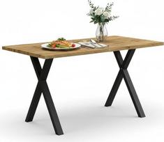 140 x 80 cm valgomojo stalas - modernus virtuvės stalas su kryžminiu rėmu, ąžuolinis ir juodas, stačiakampis valgomojo stalas, maksimali apkrova 130 kg