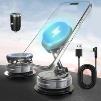 15 W belaidis įkroviklis, magnetinis "Maglock" telefono laikiklis, greitas įkrovimas, itin stiprus vakuuminis siurbimo puodelis, magnetinis, reguliuojamas ir sulankstomas 360 laipsnių kampu besisukantis "iPhone" laikiklis "Mag Safe