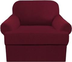2 dalių fotelio sofos užvalkalai Stretch Couch dangteliai T pagalvėlių sofos Slipcovers Minkšti baldų užvalkalai su 1 atskiru T formos pagalvėlių sėdynių dangteliais (bordo, kėdė)