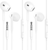 2 pakuotės laidinės 3,5 mm lizdo triukšmą izoliuojančios ausinės su įmontuotu mikrofonu ir garsumo valdymu, suderinamos su iPhone/iPad/Samsung/Huawei/Computer/PC