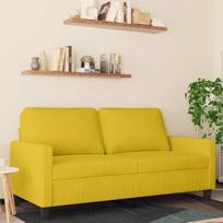2 sėdimų vietų sofa geltona 140 cm Velvetas Metalinis rėmas Patogus apmušalas Modernus svetainės dizainas Jaukus sėdimasis baldas Stilingi svetainės baldai