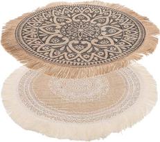 2 Stück Boho Tischsets aus Jute Hitzebeständig und Waschbar Runde Platzsets mit Fransen für Restaurant und Wohnungs Deko