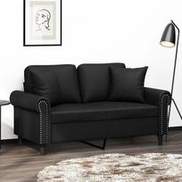 2 vietų sofa su dekoratyvine pagalvėle Sofa Sofa Lounge sofa Minkšta sofa Poilsio sofa Svečių sofa Dvigulė sofa Loveseat Sofos svetainei Miegamasis svečių kambarys Juoda 120 cm dirbtinė oda