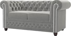 2 vietų sofa-lova su miego funkcija 148 x 86 x 72 cm Laisvai pastatoma medžio masyvo kojelės Rudas aksomo audinys Elegantiškas dygsniuotas sidabrinis metalinis kaištis York Grey