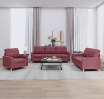 3 dalių sofos komplektas Vyno raudona sofa lova audinys Puiki vieta atsipalaiduoti pokalbiams ir žiūrėti televizorių