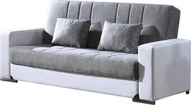 3 vietų konteinerinė sofa-lova 220 x 84 x 91 H cm, baltos spalvos konstrukcija ir pilkos spalvos sėdynės