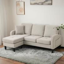 3 vietų L formos kampinė sofa su šezlongu, 3 vietų sofa svečiams, moderni sofa, plastikinės kojos, minkšta sofa svetainei, butams, apartamentams, biurams, medvilninis lininis audinys