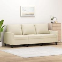 3 vietų sofa Kreminė 180 cm dirbtinė oda, Sofos ir kušetės, Sofa svetainė, Sofa paauglių kambariui, Sofa poilsiui, Sofa miegamajam, Miegamojo sofa, Minkšta sofa 359143