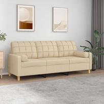 3 vietų sofa su dekoratyvinėmis pagalvėlėmis Kreminė 180 cm audinys, Sofos ir kušetės, Sofa svetainė, Sofa paauglių kambariui, Sofa poilsiui, Sofa miegamajam, Miegamojo sofa, Minkšta sofa 3200792