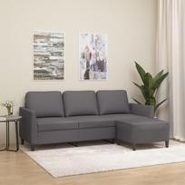 3 vietų sofa su taburete, moderni sofa-lova, pilka, 200 x 77 x 80 cm, patvari dirbtinė oda, 180 cm pločio, patogi sofa, nedidelė, skirta svetainei, miegamajam, virtuvei