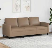 3-sitzer Sofa Lederoptik Cappuccino 180 cm Breit Modernes Wohnzimmer Sofa Bequem Kunstleder Gästezimmer Couch Relaxen