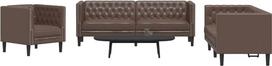 3-TLG. Chesterfield-Sofa-Set Braun Kunstleder Couch mit Chesterfield-Design für Plaudern, Lesen, Fernsehen und Entspannen im Wohnzimmer