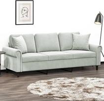3-vietė sofa su dekoratyvine pagalvėle Sofa Sofa Lounge sofa Minkšta sofa Poilsio sofa Svečių sofa Dvigulė sofa svetainei Miegamojo kambarys Svečių kambarys Šviesiai pilka 180 cm Velvetas