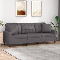 3200810 3-vietė sofa su dekoratyvinėmis pagalvėlėmis, pilka 180 cm, dirbtinė oda, Sofos ir sofos, Sofa svetainei, Sofa paauglių kambariui, Sofa poilsiui, Sofa miegamajam, Miegamojo sofa, Minkšta sofa