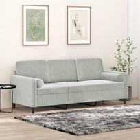 3200891 3-vietė sofa su dekoratyvinėmis pagalvėlėmis, šviesiai pilka, 180 cm, aksomas, poilsio sofa, sofos ir kušetės, poilsio sofa, svetainės sofa, sofa su miego funkcija