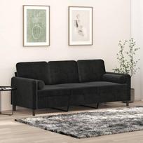 3200896 3-vietė sofa su dekoratyvinėmis pagalvėlėmis, juoda, 180 cm, aksomas, poilsio sofa, sofos ir kušetės, poilsio sofa, svetainės sofa, sofa su miego funkcija