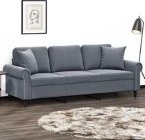 3200956 3 vietų sofa su dekoratyvinėmis pagalvėlėmis, tamsiai pilka, 180 cm, aksomas, poilsio sofa, sofos ir sofos, poilsio sofa, svetainės sofa