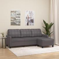 3201016 3 vietų sofa su taburete, pilka, 180 cm, dirbtinė oda, Sofos ir sofos, Sofa svetainei, Sofa paauglių kambariui, Sofa poilsiui, Sofa miegamajam, Miegamojo sofa, Minkšta sofa
