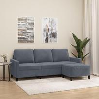 3201056 3 vietų sofa su taburete, tamsiai pilka, 180 cm, aksomas, poilsio sofa, sofos ir kušetės, poilsio sofa, svetainės sofa, sofa su miego funkcija