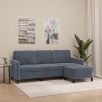 3201175 3 vietų sofa su taburete, tamsiai pilka, 180 cm, aksomas, poilsio sofa, Sofos ir sofos, Poilsio sofa, Svetainės sofa, Sofa su miego funkcija