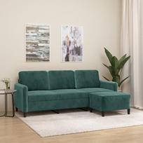 3201176 3 vietų sofa su taburete, tamsiai žalia, 180 cm, aksomas, poilsio sofa, Sofos ir sofos, Poilsio sofa, Svetainės sofa, Svetainės sofa, Sofa su