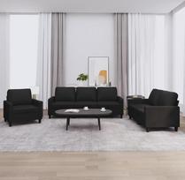 3201398 3 dalių sofos komplektas su pagalvėlėmis Juoda dirbtinė oda, Sofos ir kušetės, Sofa svetainė, Sofa paauglių kambariui, Sofa poilsiui, Sofa miegamajam, Miegamojo sofa, Minkšta sofa
