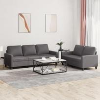 3201420 2 dalių sofos komplektas su pagalvėlėmis, Pilka dirbtinė oda, Sofos ir kušetės, Sofa gyvenamasis kambarys, Sofa paauglio kambariui, Sofa poilsiui, Sofa miegamajam, Miegamojo sofa, Minkšta sofa