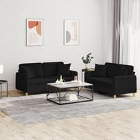 3202106 2 dalių sofos komplektas su pagalvėle, juodas audinys, poilsio sofa, sofos ir kušetės, poilsio sofa, sofa svetainei