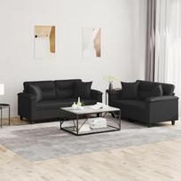3202372 2 dalių sofos komplektas su pagalvėlėmis, juoda dirbtinė oda, poilsio sofa, sofos ir kušetės, poilsio sofa, svetainės sofa, sofa su