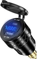 45W PD USB Din Hella lizdas BMW motociklui, 18W QC 3.0 cigarečių žiebtuvėlio USB adapteris USB C montavimo lizdas su jungikliu ir LED volmetru 12V-24V Ducati Triumph KTM motociklui Valtis Sunkvežimis