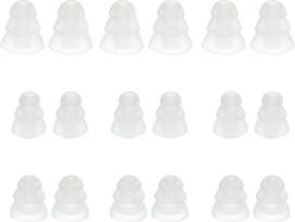 6 poros silikoninių ausų kištukų Trigubo flanšo mažo triukšmo ausų kištukai, skirti 4 mm-5 mm vidiniam skersmeniui Vidinė skylė 4 mm S/M/L, skaidrūs