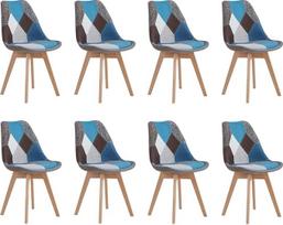 8 valgomojo kėdžių rinkinys, virtuvės kėdės, skandinaviško dizaino, minkštos valgomojo kėdės (linas) su buko medienos kojomis valgomajam, virtuvei, svetainei, mėlynos spalvos