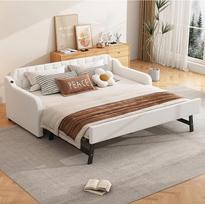 90 x 200 cm sofa-lova, dieninė lova, su ištraukiamu lagaminu, USB jungtimi (smėlio spalvos)