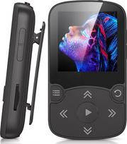 AGPTEK MP3 grotuvas "Bluetooth 5.3 Sport 32GB su 1,5 colio TFT spalvotu ekranu, mini muzikos grotuvas su klipu, palaiko iki 128GB TF kortelę, su garsumo mygtuku, FM radiju, žingsniamačiu, juodas